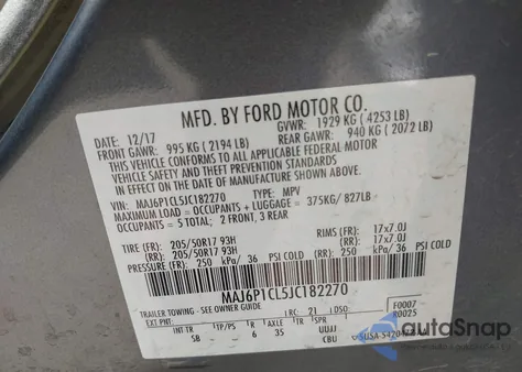 2018 Ford Ecosport Ses from USA, damaged, VIN MAJ6P1CL5JC182270